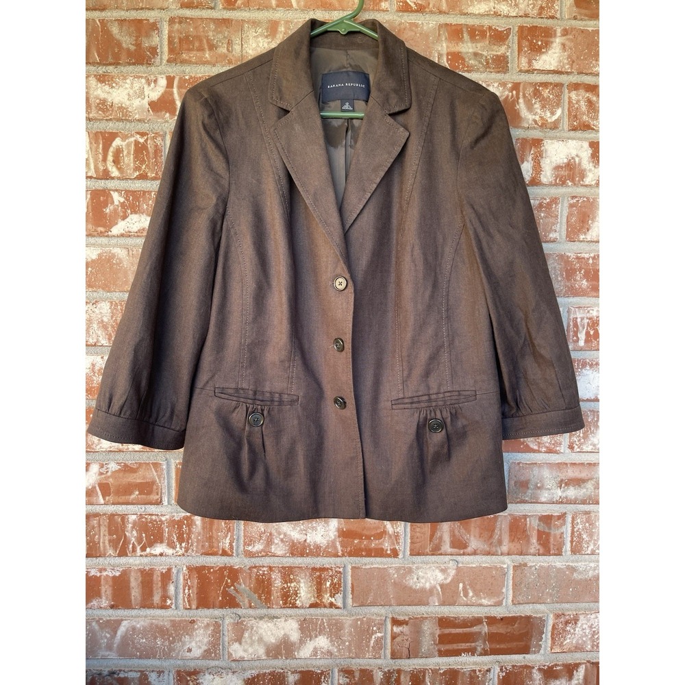 Banana Republic Women‎ Linen Blend Jacket 12 3/4 Sleeves Moto Brown Cropped Luxe